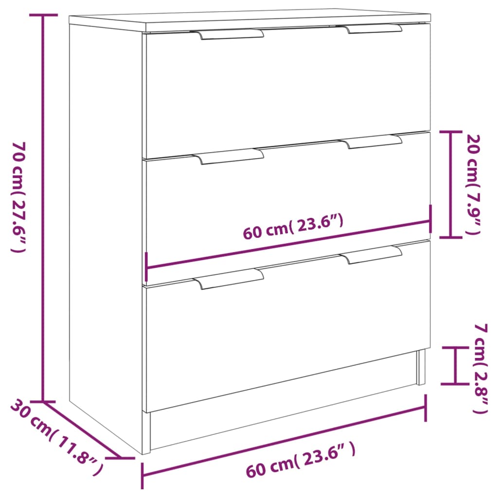 vidaXL Buffets 3 pcs noir bois d'ingénierie