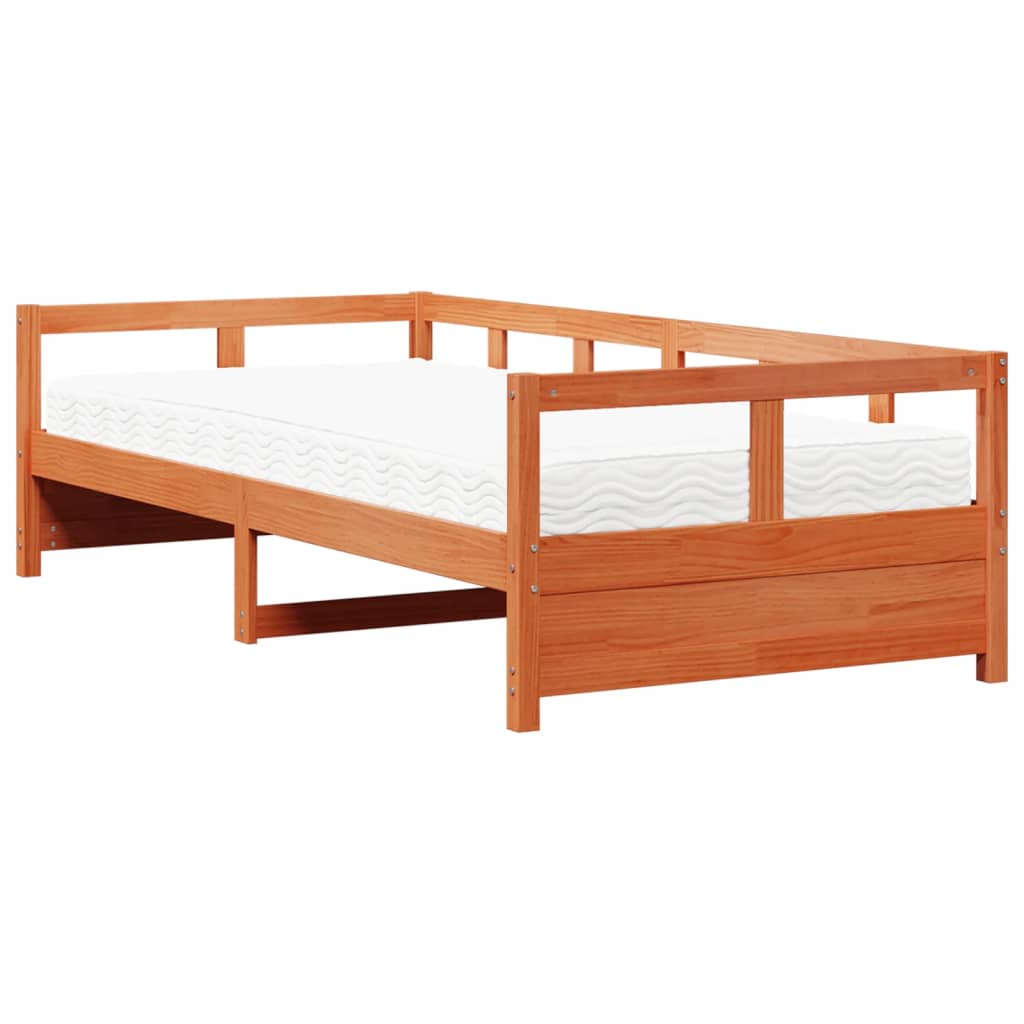 vidaXL Lit de jour avec matelas cire marron 90x190 cm bois pin massif