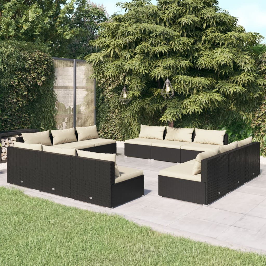 vidaXL Salon de jardin 12 pcs avec coussins résine tressée noir