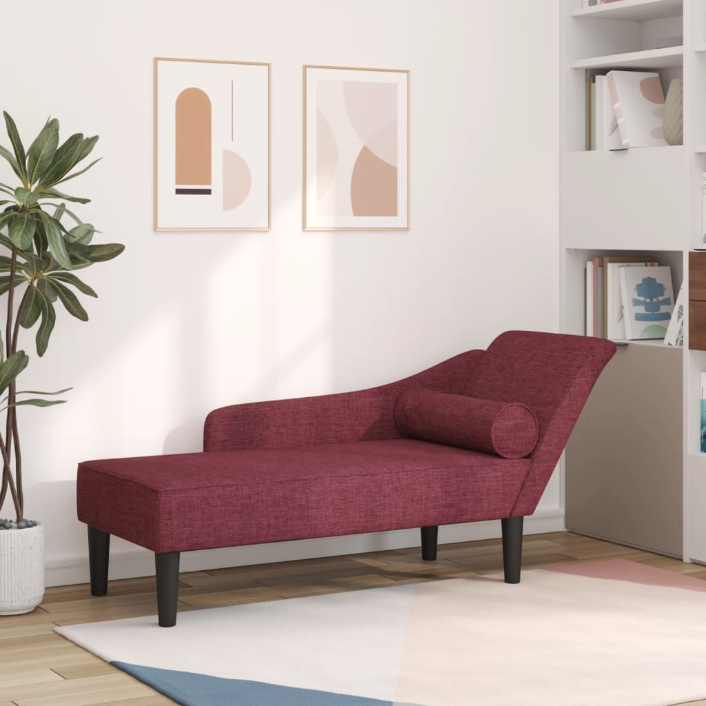 vidaXL Chaise longue avec coussins rouge bordeaux tissu