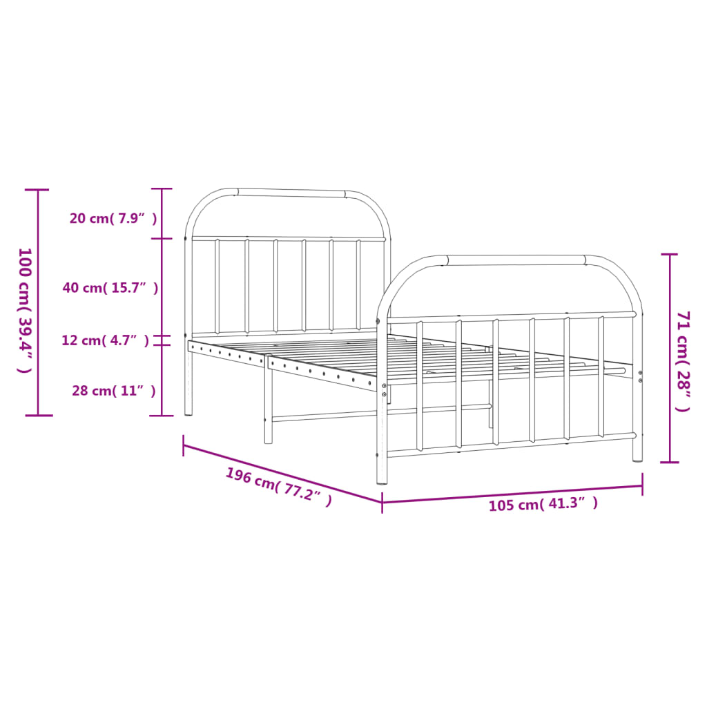 vidaXL Cadre de lit métal sans matelas et pied de lit blanc 100x190 cm