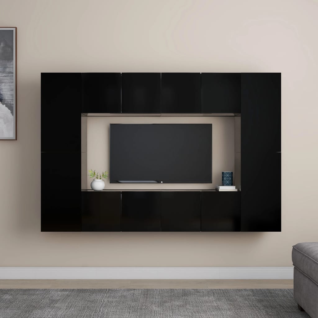 vidaXL Ensemble de meubles TV 8 pcs Noir Bois d'ingénierie