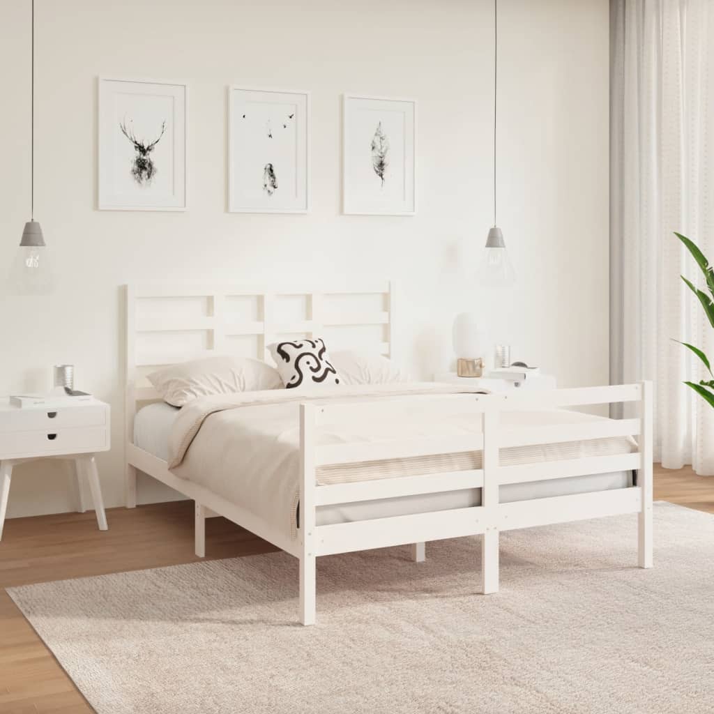 vidaXL Cadre de lit Blanc Bois massif 120x190 cm Petit double