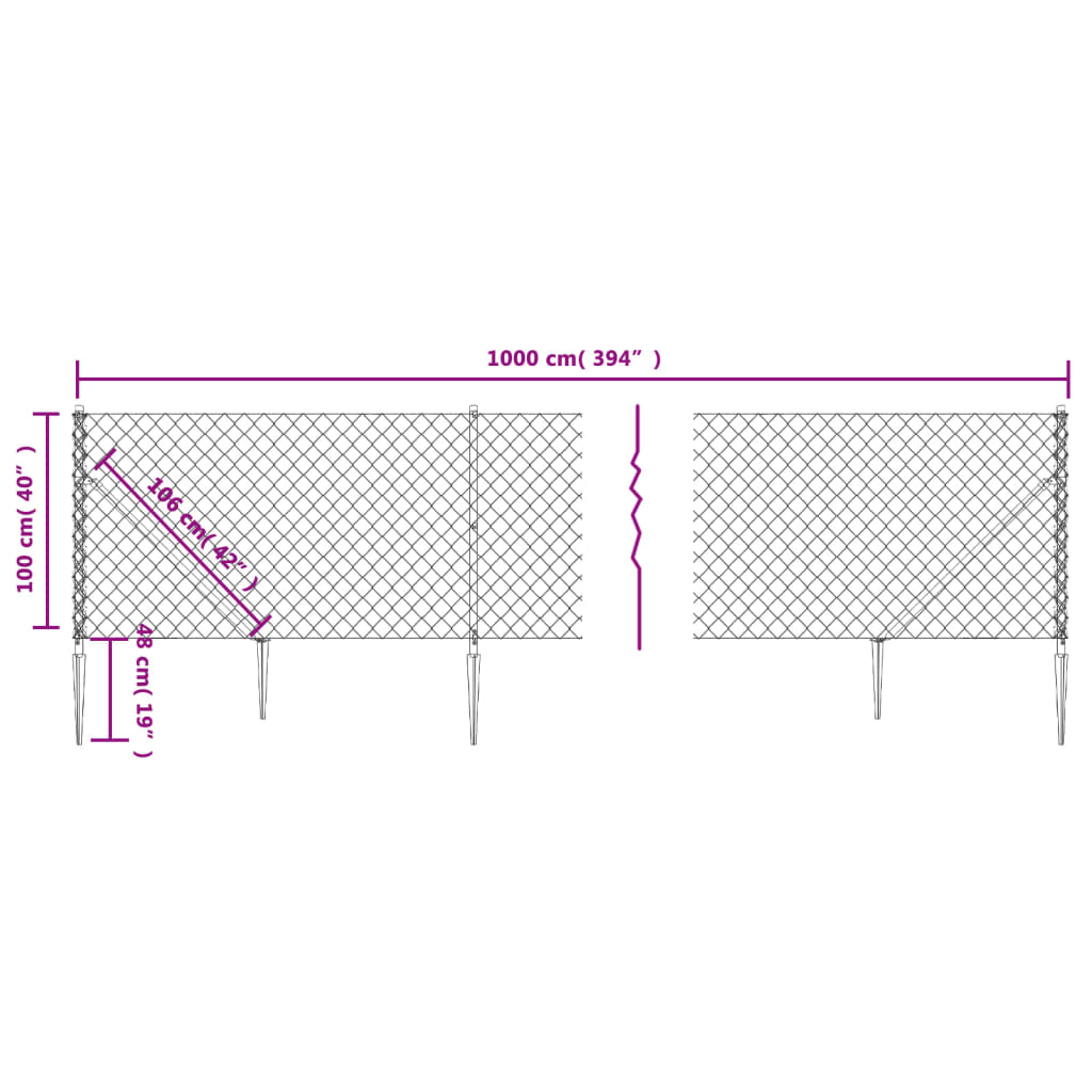 vidaXL Clôture à mailles losangées avec ancrage argenté 1x10 m