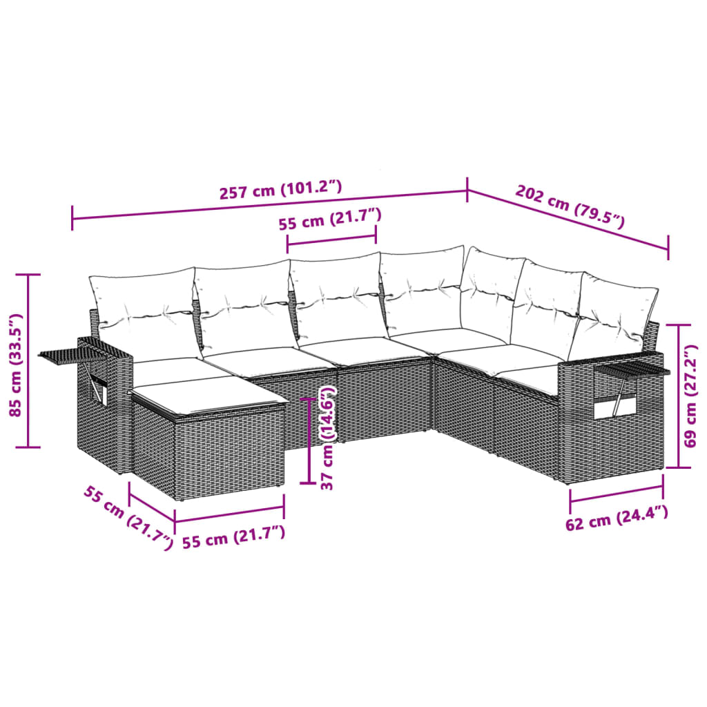 vidaXL Salon de jardin avec coussins 7 pcs gris clair résine tressée