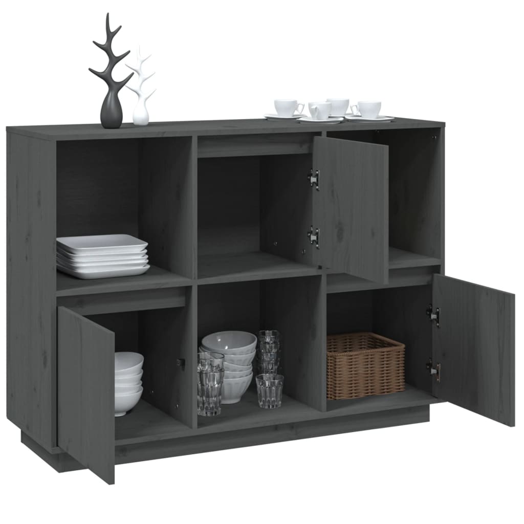 vidaXL Buffet Gris 110,5x35x80 cm Bois massif de pin