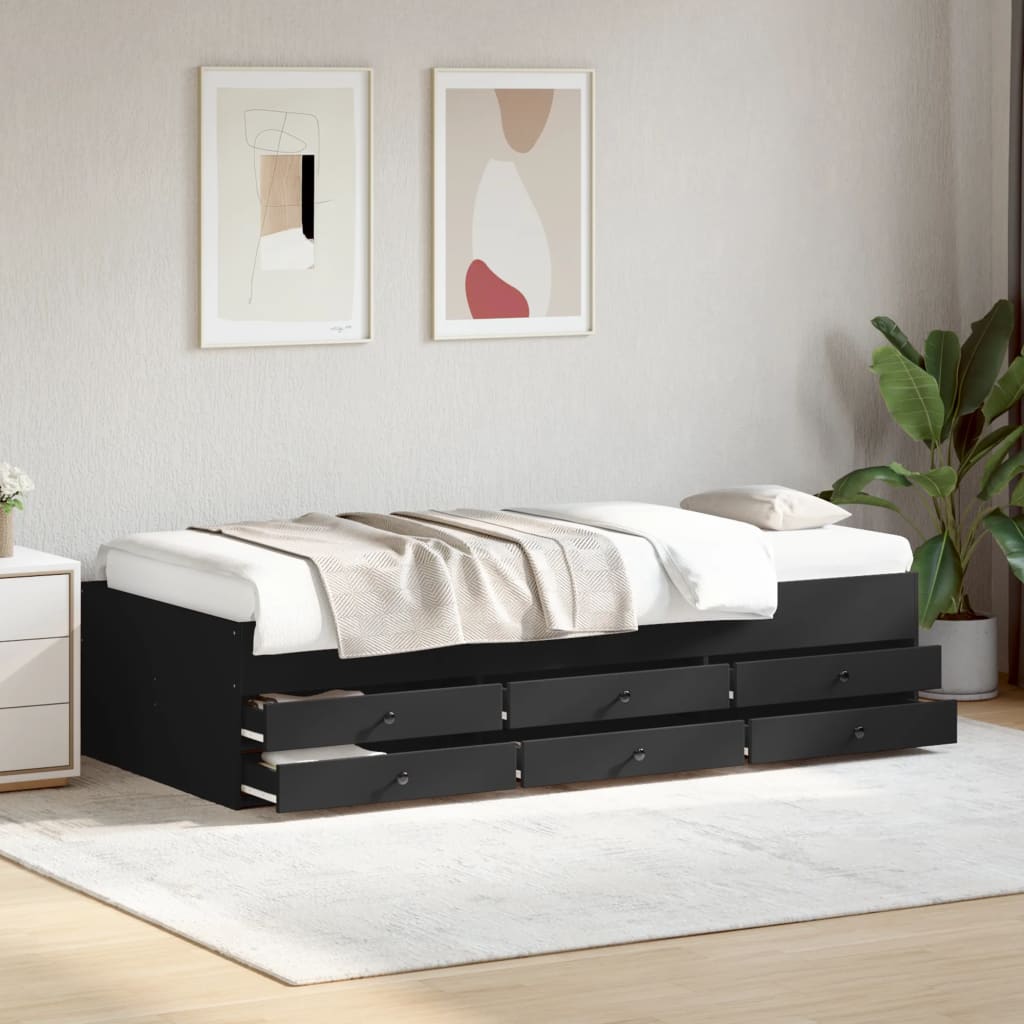 vidaXL Lit de jour avec tiroirs sans matelas noir 75x190 cm