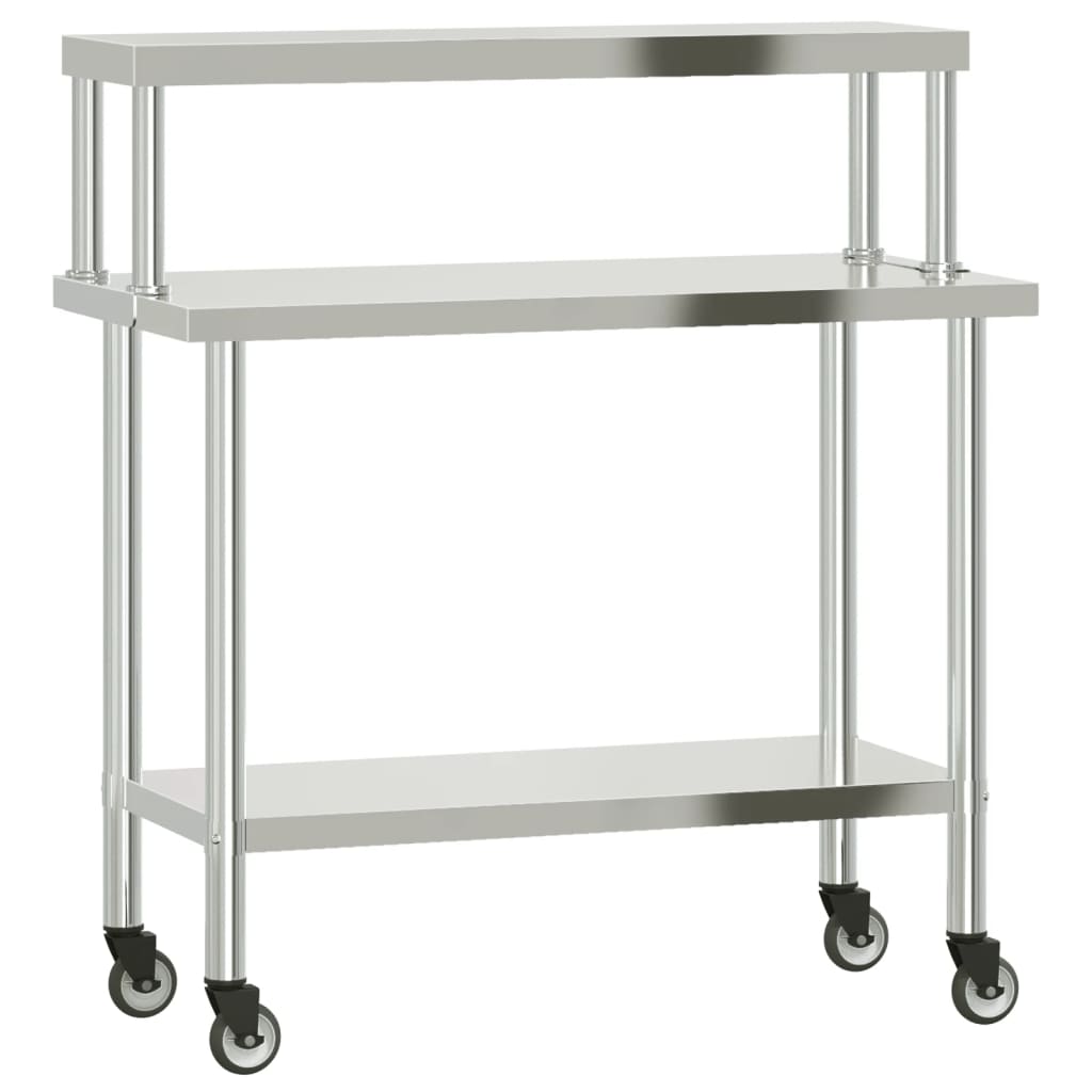 vidaXL Table de travail de cuisine avec étagère 110x55x120 cm inox