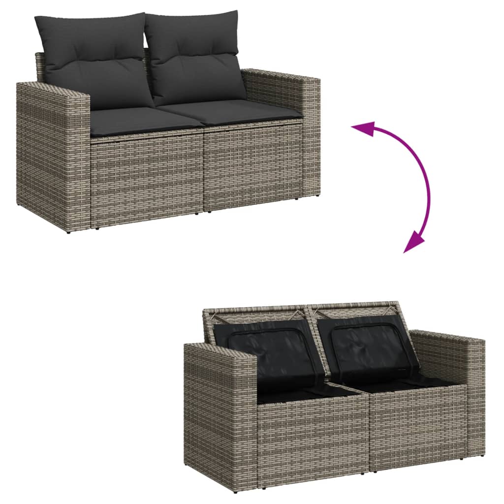 vidaXL Salon de jardin avec coussins 7 pcs gris résine tressée