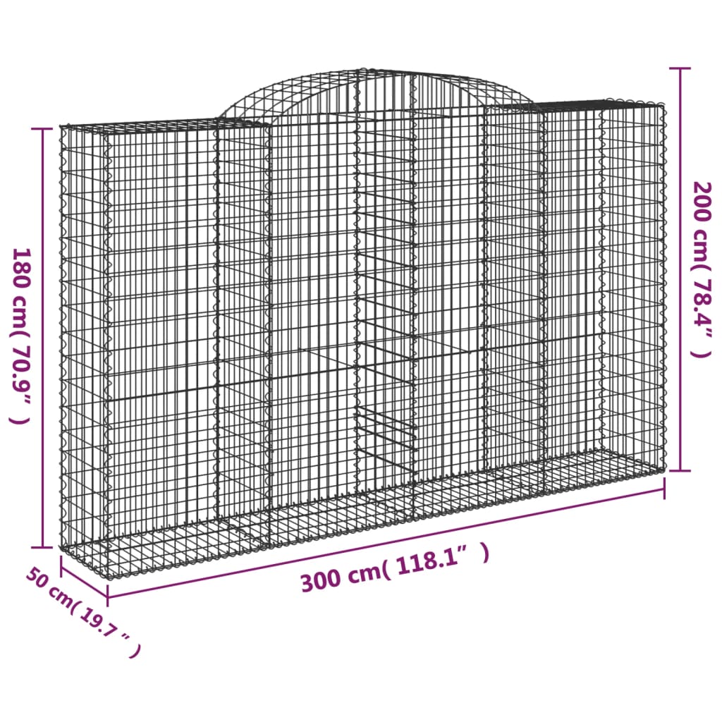 vidaXL Paniers à gabions arqués 12 pcs 300x50x180/200 cm fer galvanisé