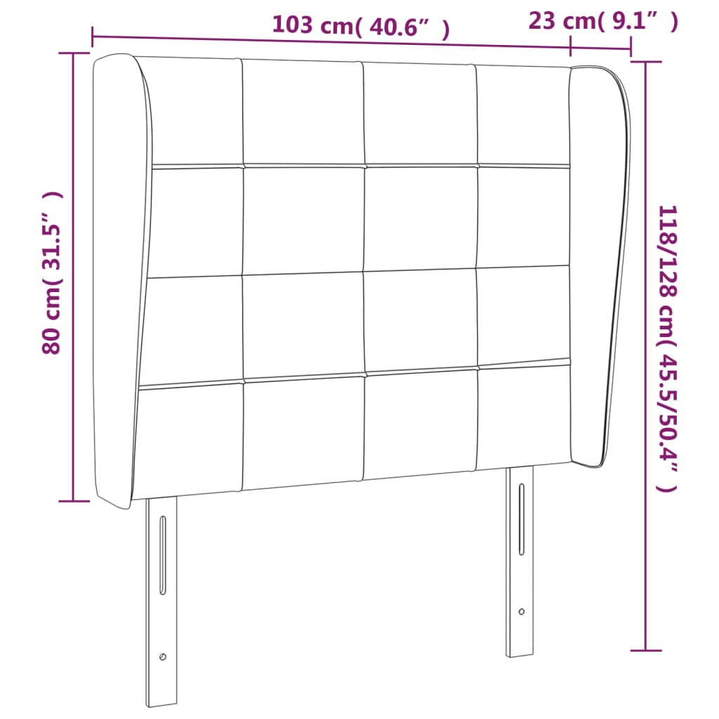 vidaXL Tête de lit avec oreilles Noir 103x23x118/128 cm Velours