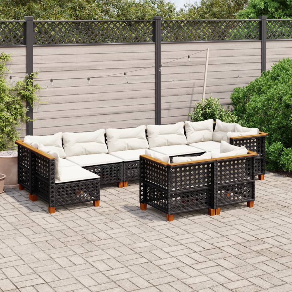 vidaXL Salon de jardin 9 pcs avec coussins noir résine tressée