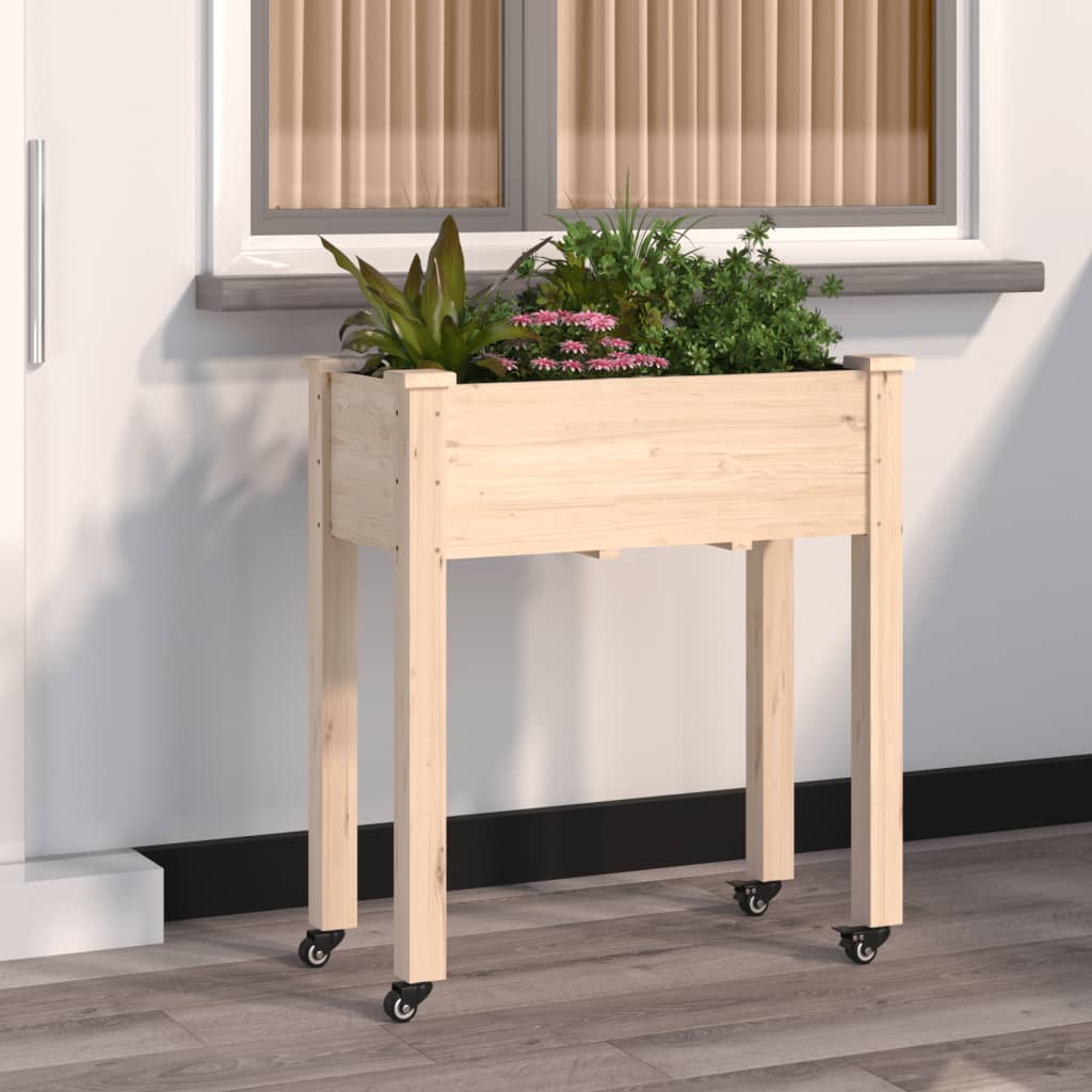 vidaXL Jardinière sur roues avec doublure 71x37x80 cm bois de sapin