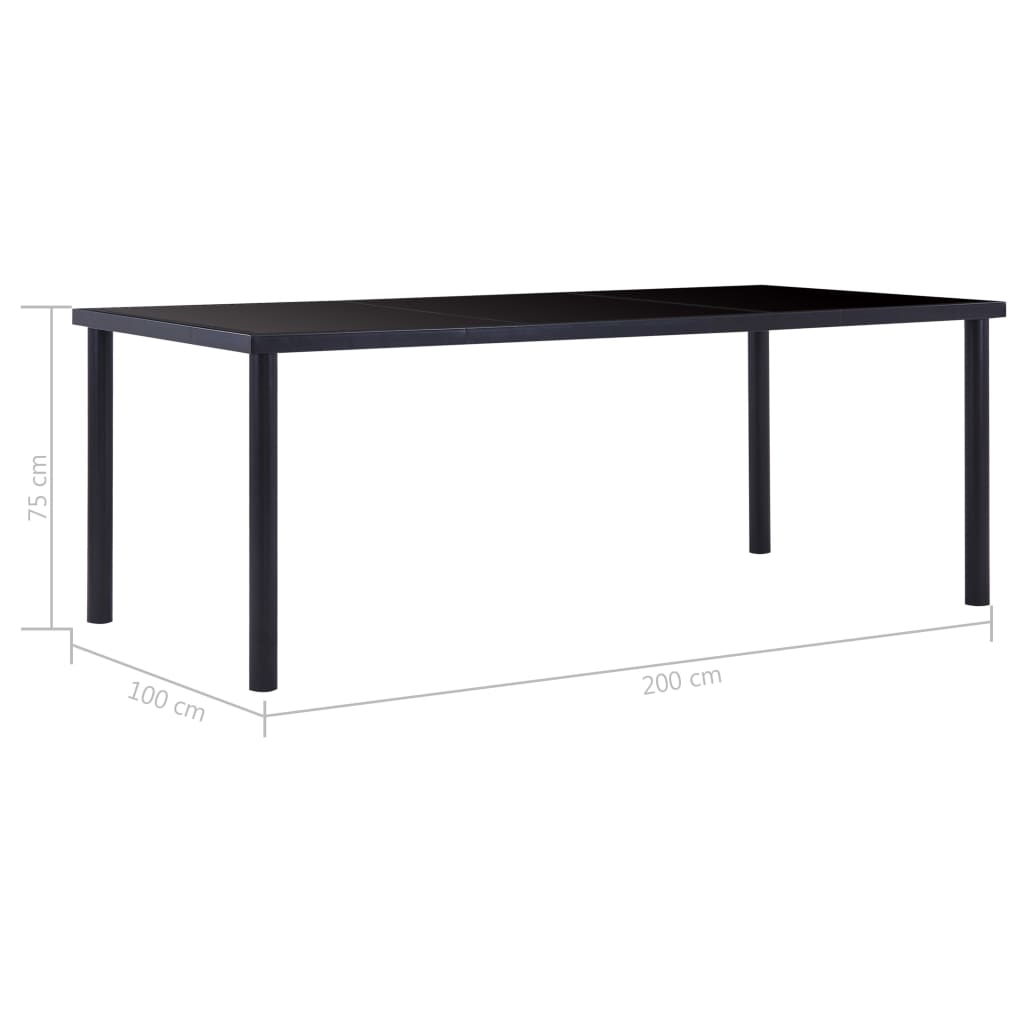 vidaXL Table à manger Noir 200x100x75 cm Verre trempé