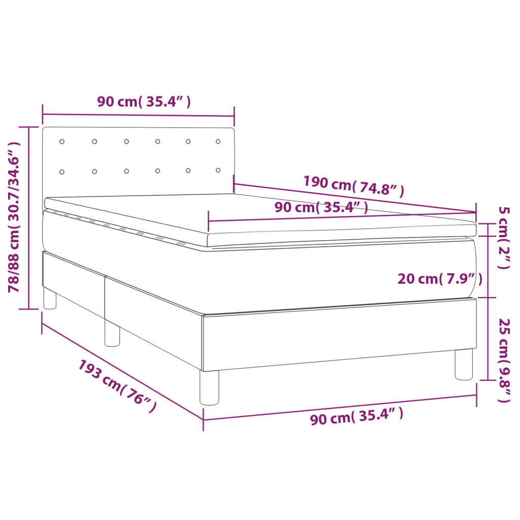 vidaXL Sommier à lattes de lit et matelas Gris foncé 90x190 cm Velours