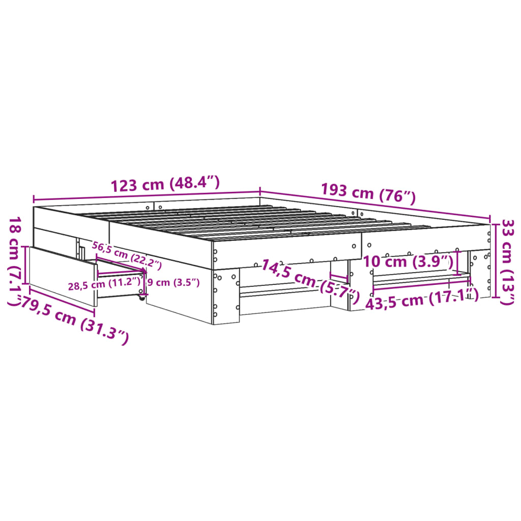 vidaXL Cadre de lit sans matelas chêne fumé 120x190 cm bois ingénierie