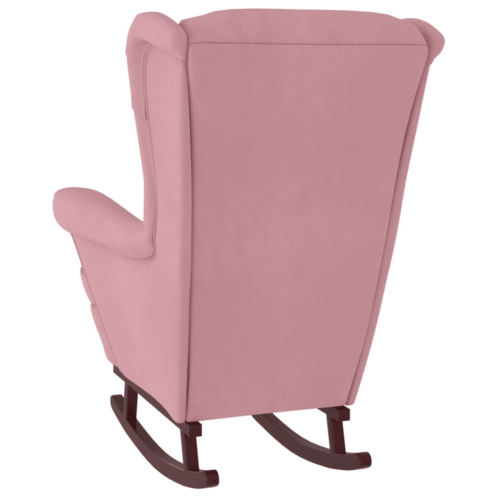 vidaXL Chaise à bascule avec pieds en bois et tabouret Rose Velours