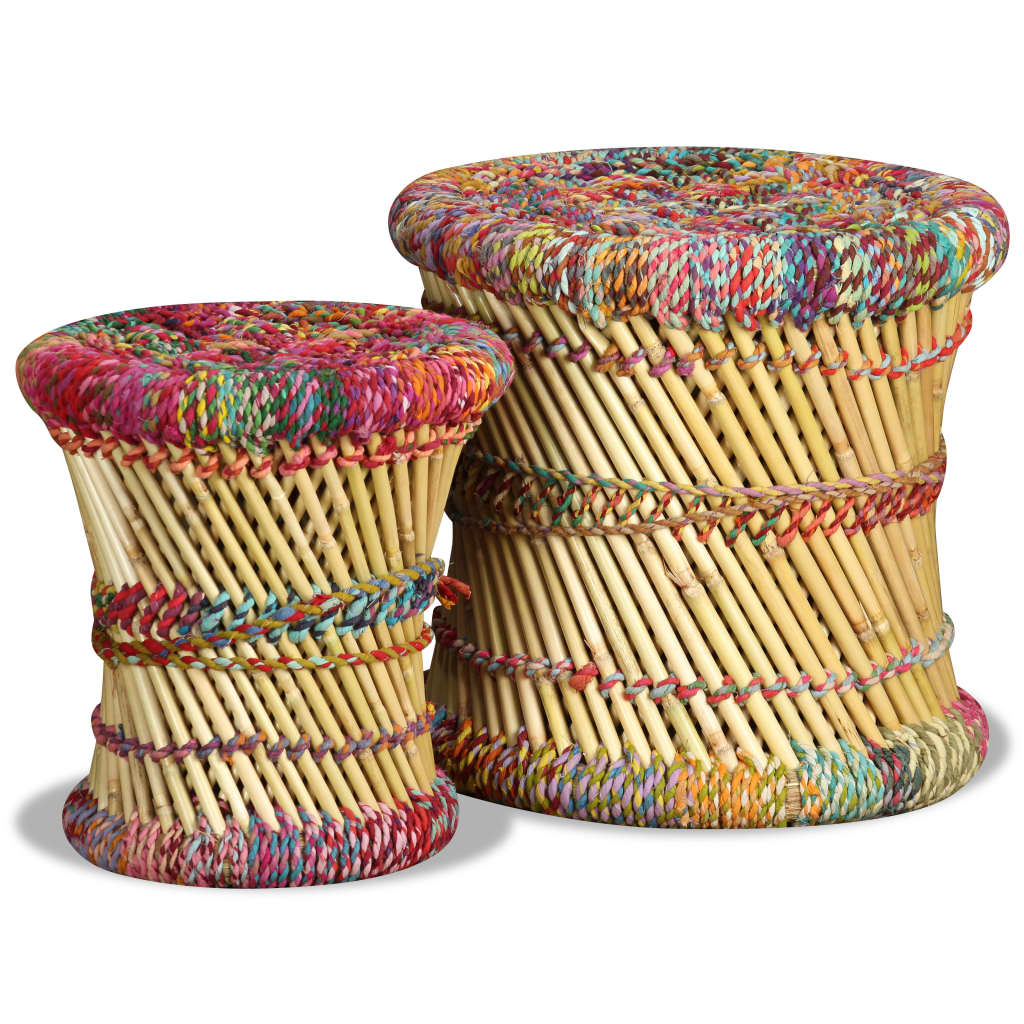 vidaXL Tabourets avec détails chindi lot de 2 multicolore bambou