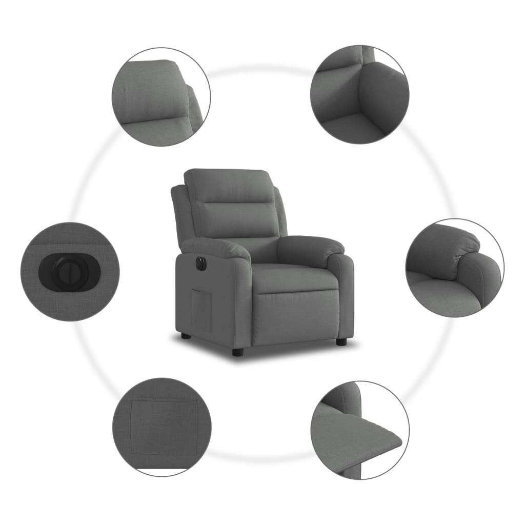 vidaXL Fauteuil inclinable électrique Gris foncé Tissu