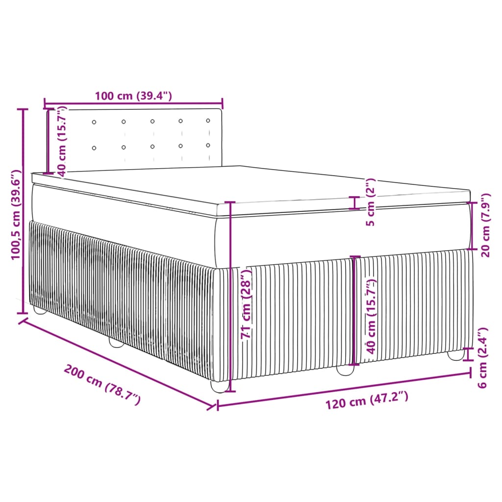 vidaXL Sommier à lattes de lit avec matelas Noir 120x200 cm Tissu