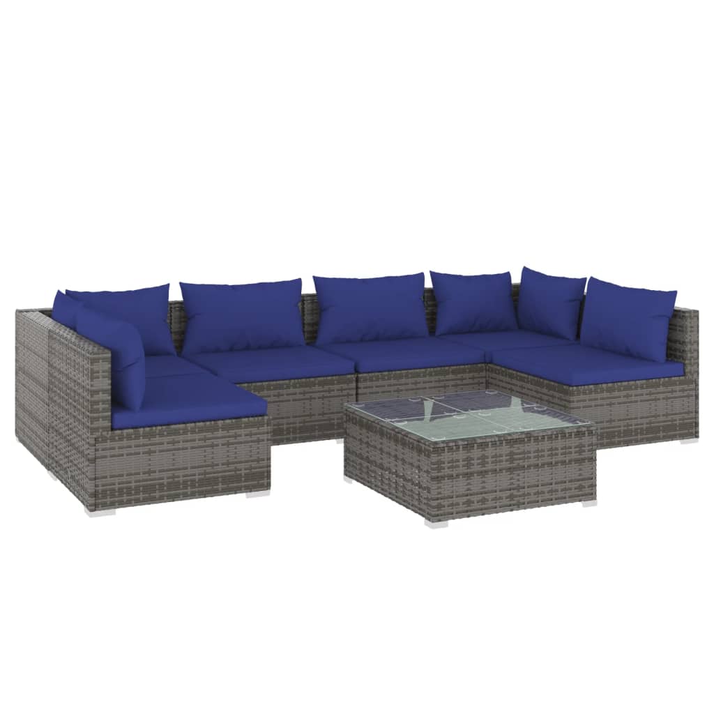 vidaXL Salon de jardin 7 pcs avec coussins résine tressée gris