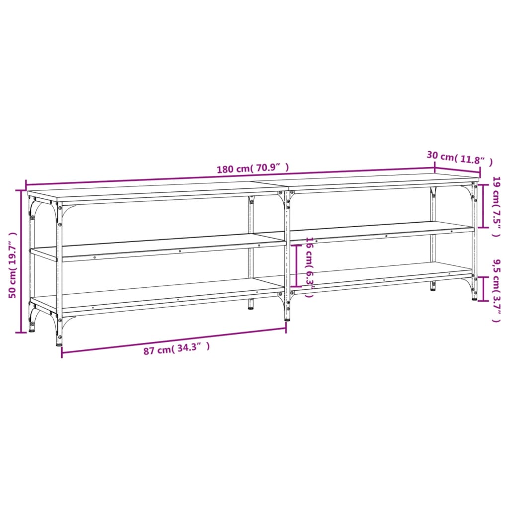 vidaXL Meuble TV sonoma gris 180x30x50 cm bois d'ingénierie et métal