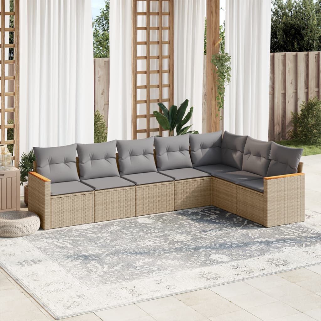 vidaXL Salon de jardin avec coussins 7pcs mélange beige résine tressée