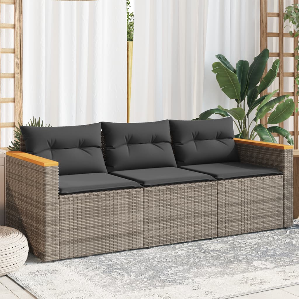 vidaXL Canapé de jardin avec coussins 3 places gris résine tressée