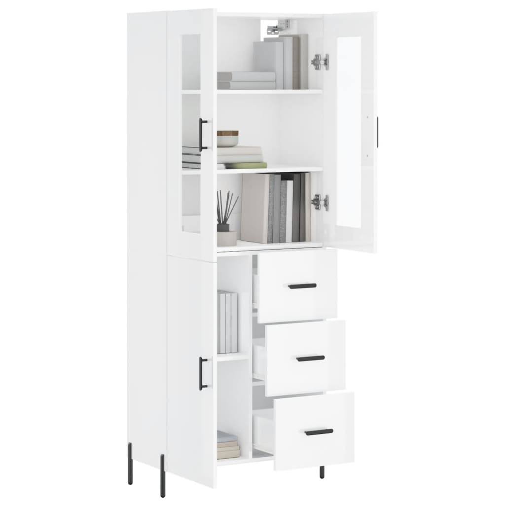 vidaXL Buffet haut Blanc brillant 69,5x34x180 cm Bois d'ingénierie