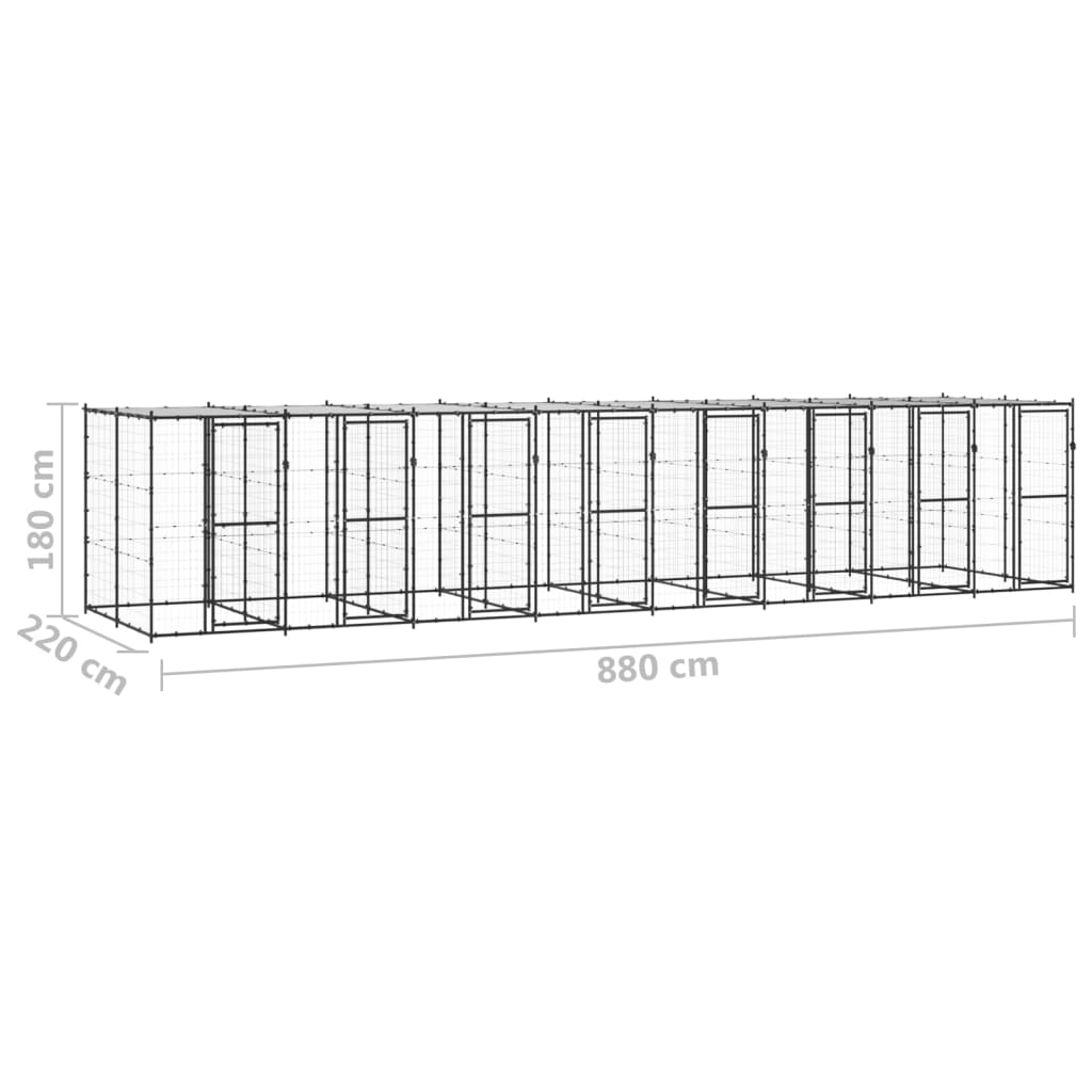 vidaXL Chenil extérieur Acier avec toit 19,36 m²