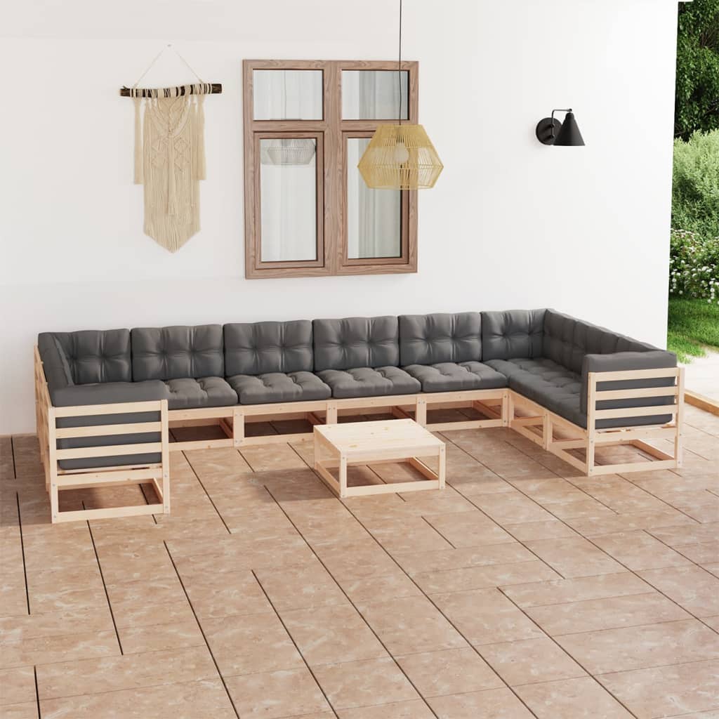 vidaXL Salon de jardin 11 pcs avec coussins Bois de pin massif