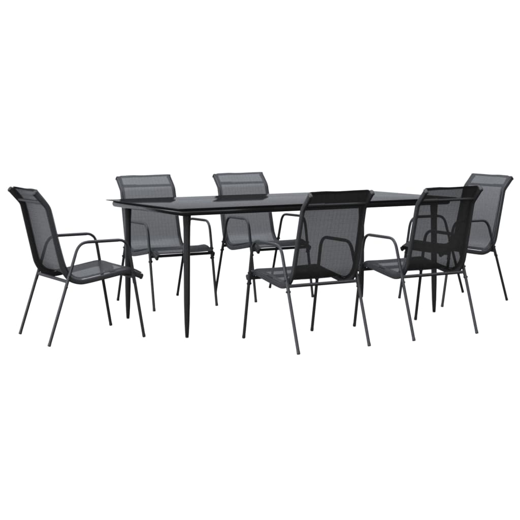 vidaXL Ensemble à manger de jardin 7 pcs noir textilène et acier