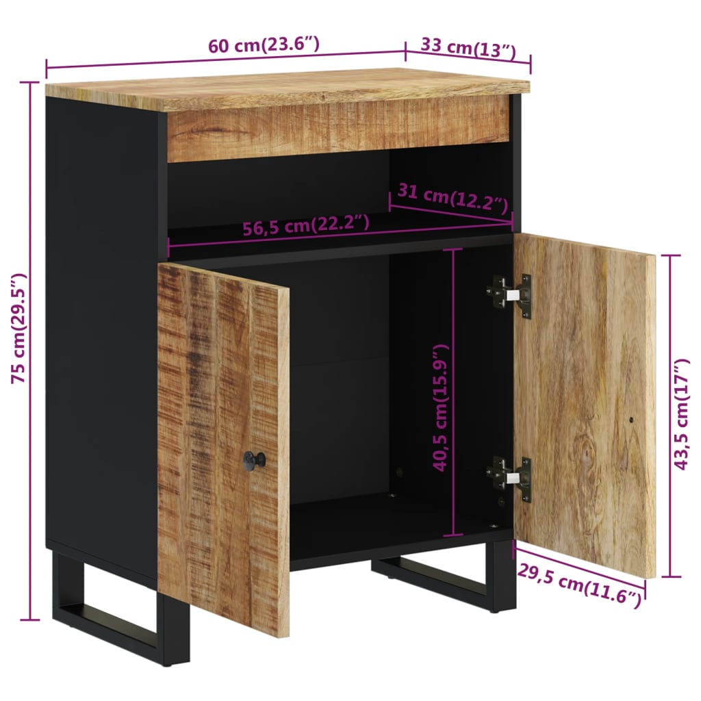 vidaXL Buffet avec 2 portes 60x33x75 cm bois massif de manguier