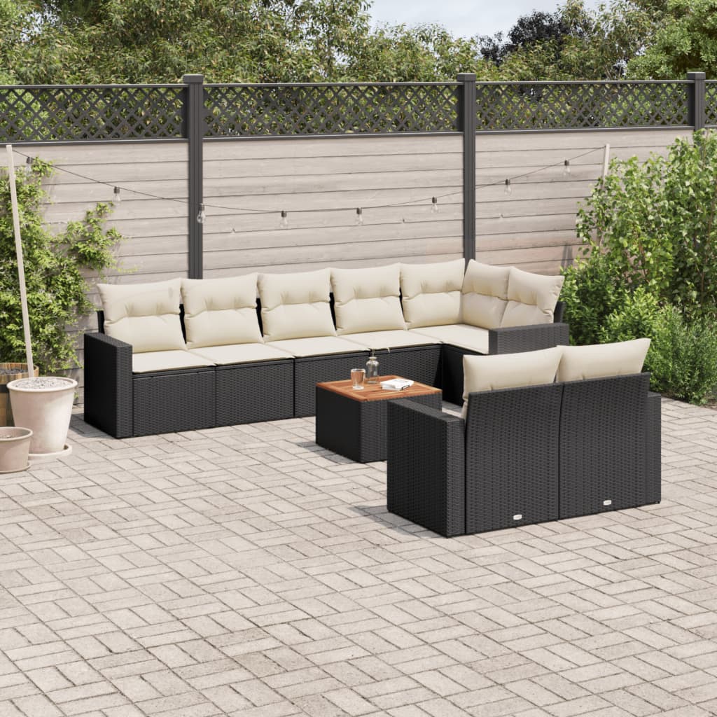 vidaXL Salon de jardin 9 pcs avec coussins noir résine tressée