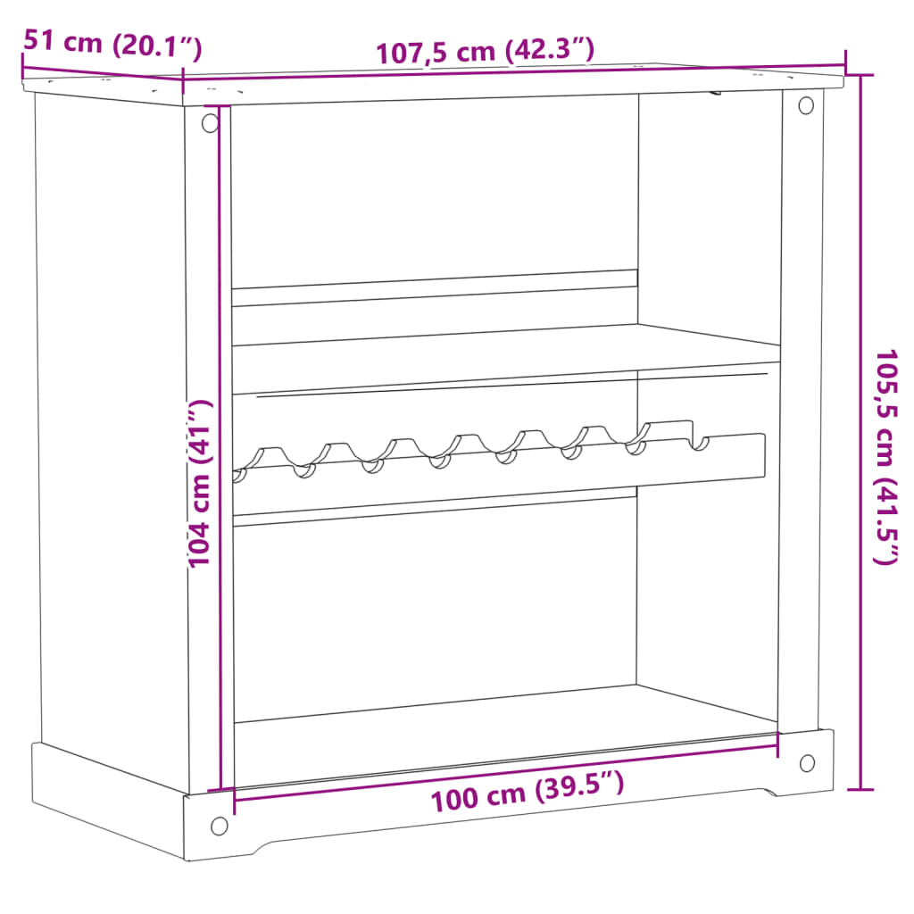 vidaXL Armoire à vin Corona 107,5x51x105,5 cm bois de pin massif