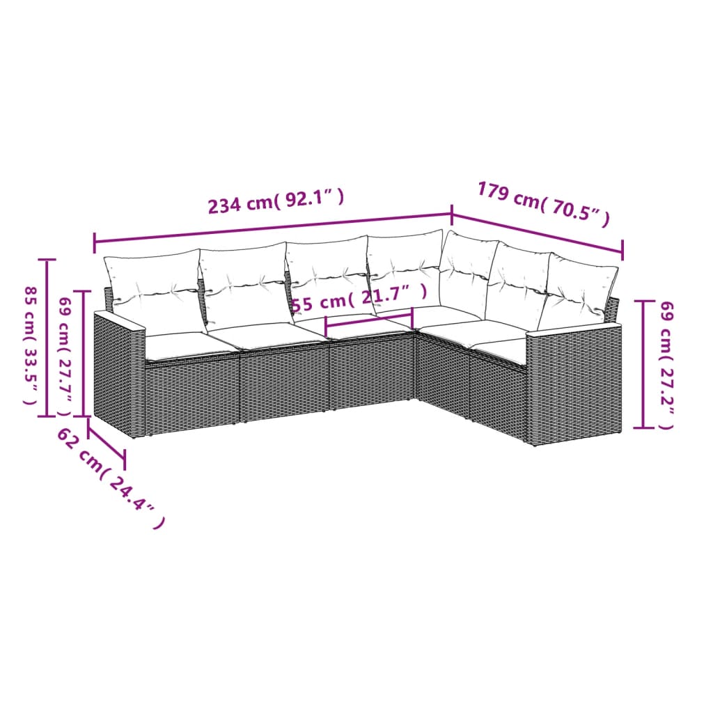 vidaXL Salon de jardin 6 pcs avec coussins noir résine tressée