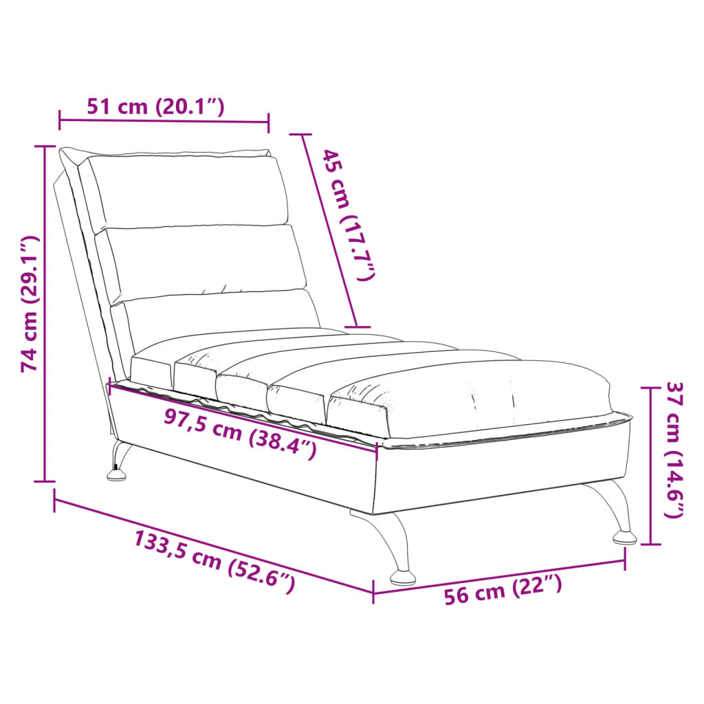 vidaXL Chaise longue avec coussins crème tissu