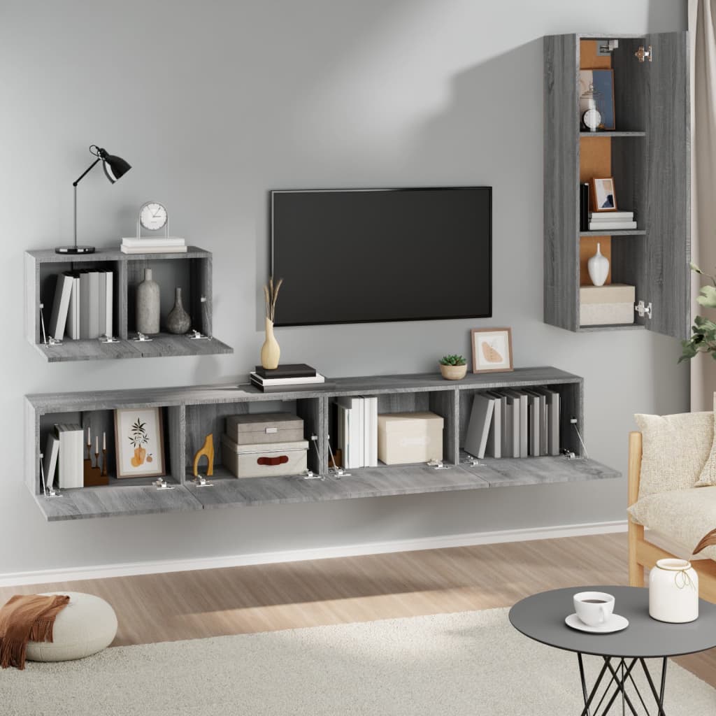 vidaXL Ensemble de meubles TV 4 pcs Sonoma gris Bois d'ingénierie