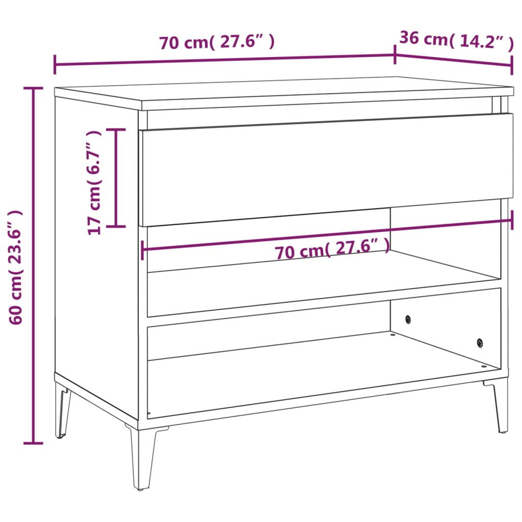 vidaXL Armoire à chaussures Chêne marron 70x36x60 cm Bois d'ingénierie