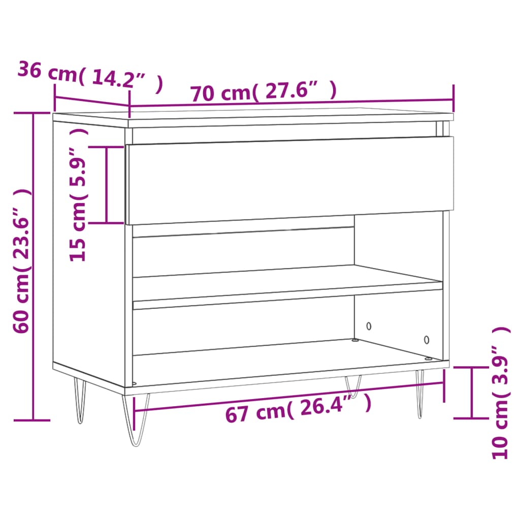 vidaXL Armoire à chaussures Chêne marron 70x36x60 cm Bois d'ingénierie