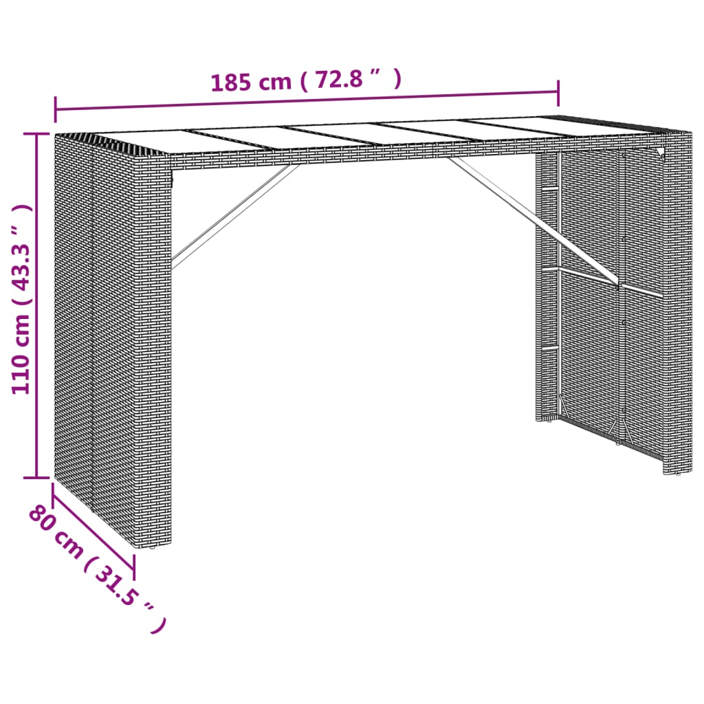 vidaXL Ensemble de bar de jardin 7 pcs avec coussins noir poly rotin