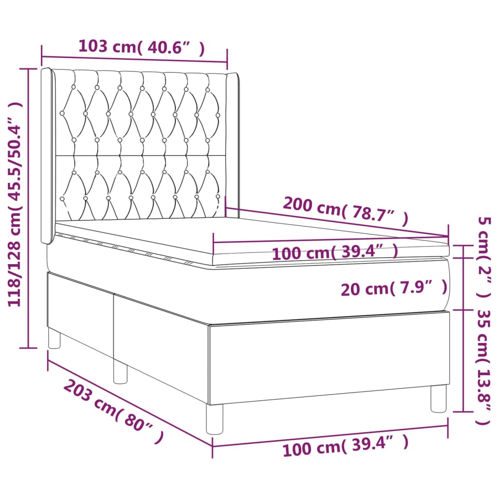 vidaXL Sommier à lattes de lit matelas et LED Crème 100x200 cm Tissu