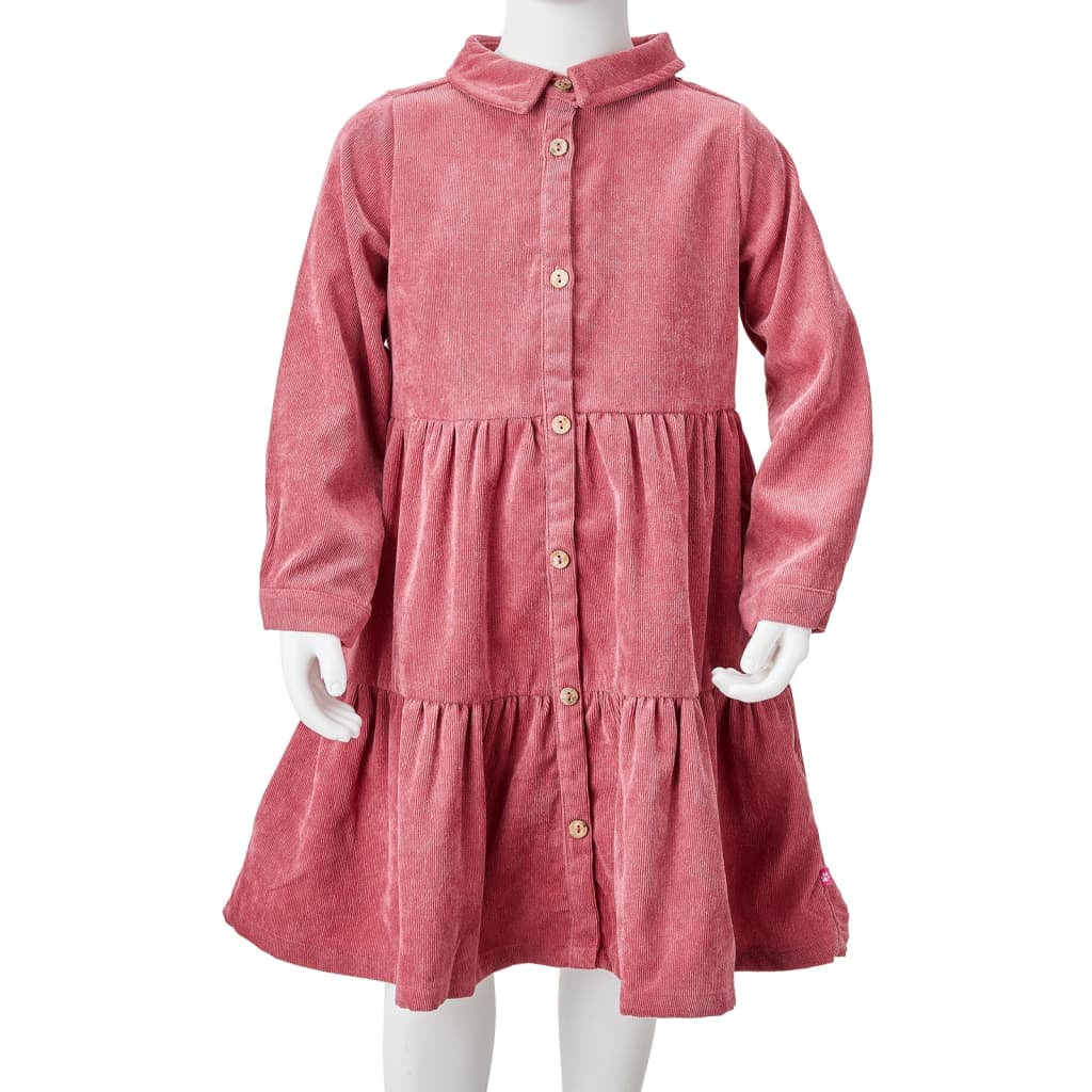 Robe enfants à manches longues velours côtelé rose ancien 140