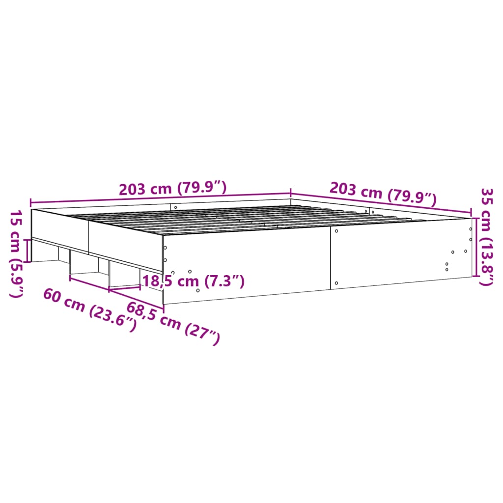 vidaXL Cadre de lit sans matelas chêne sonoma 200x200 cm