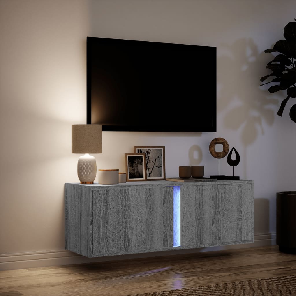 vidaXL Meuble TV mural avec lumières LED sonoma gris 100x31x35 cm