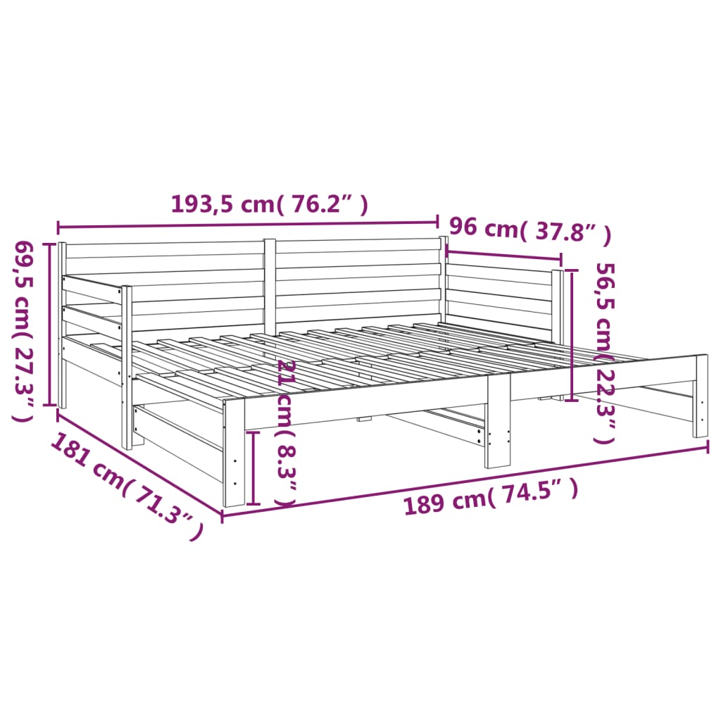 vidaXL Lit coulissant sans matelas gris 2x(90x190) cm