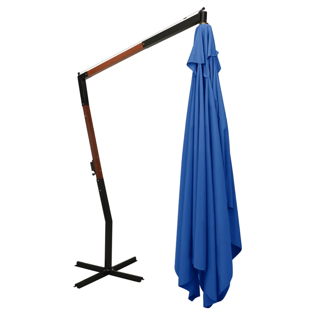 vidaXL Parasol de jardin en porte-à-faux avec mât en bois bleu azuré