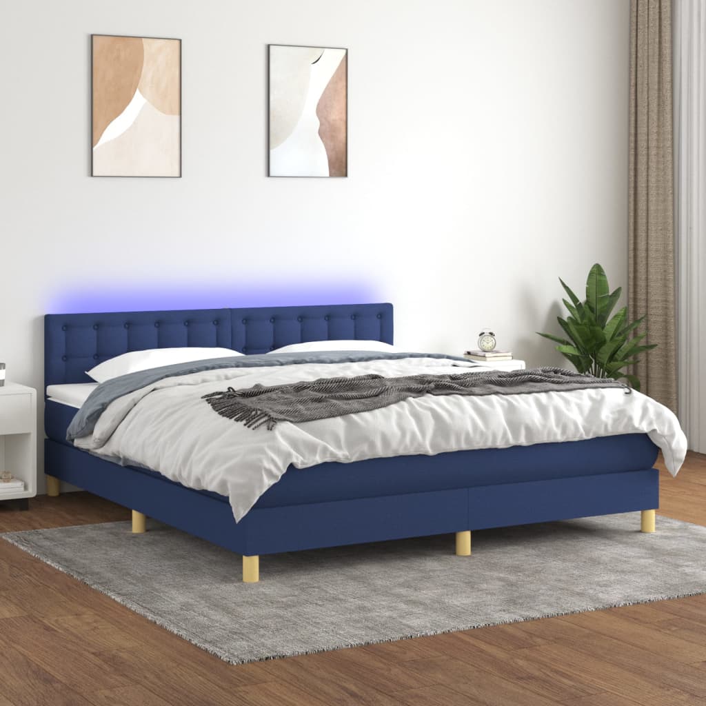 vidaXL Sommier à lattes de lit avec matelas LED Bleu 180x200 cm Tissu