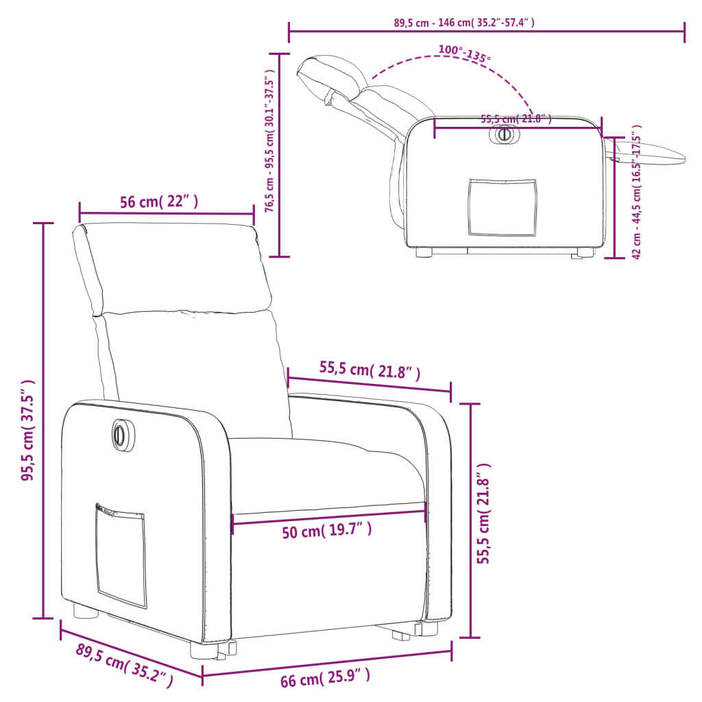 vidaXL Fauteuil inclinable électrique taupe tissu