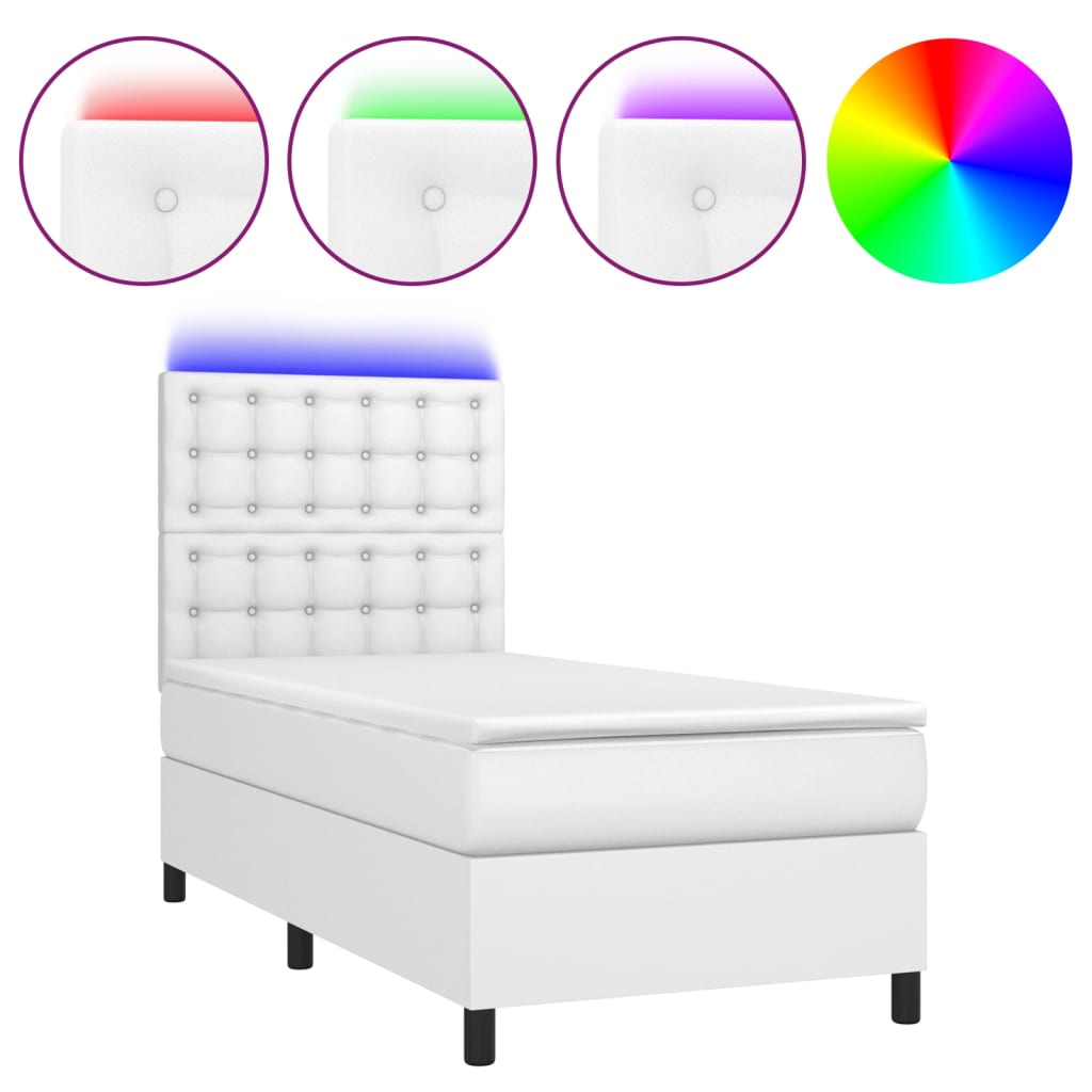 vidaXL Sommier à lattes de lit avec matelas et LED Blanc 90x200 cm